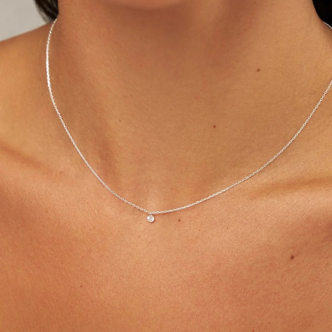 Silver-Tone Large Floating Crystal-Style Necklace