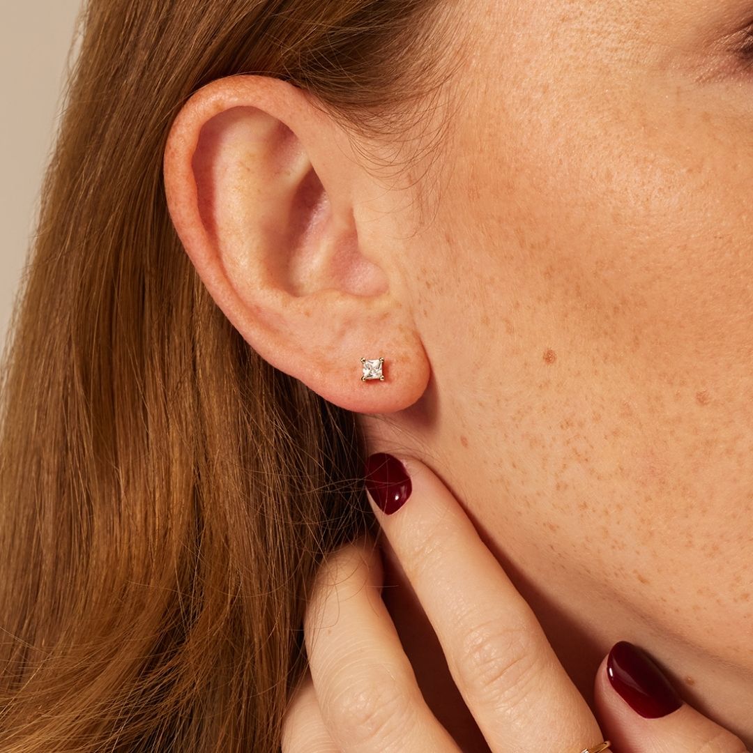 Gold-Tone Crystal-Style Square Stud Earrings