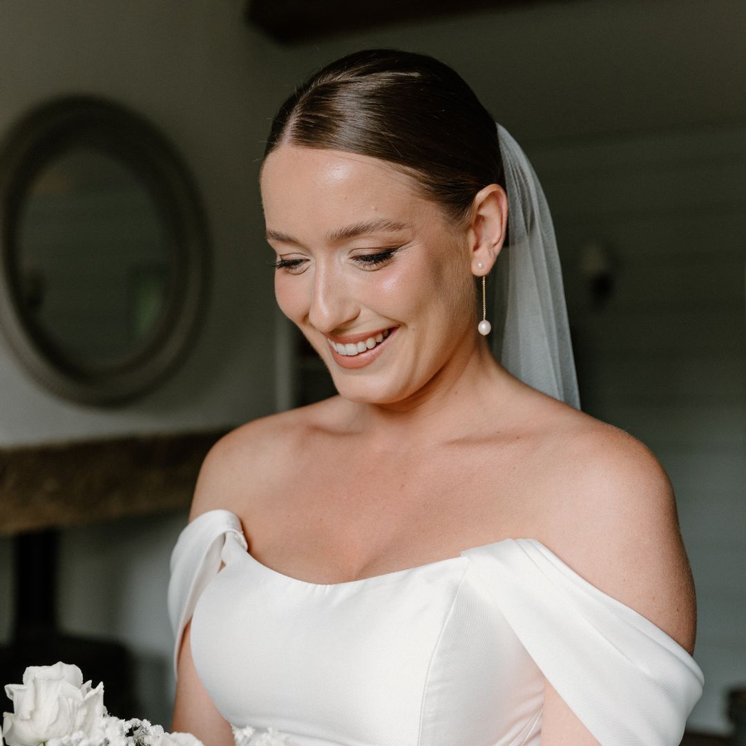 Gold-Tone Large and Small Pearl-Style Drop Stud Earrings