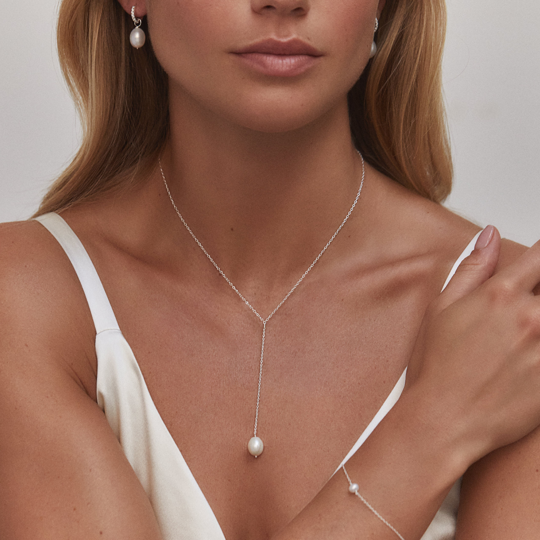 Silver-Tone Large Pearl-Style Lariat Necklace
