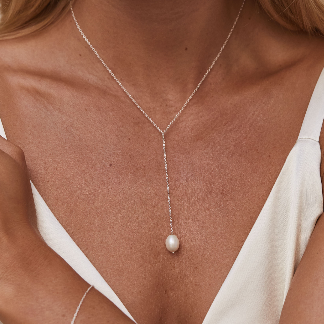 Silver-Tone Large Pearl-Style Lariat Necklace
