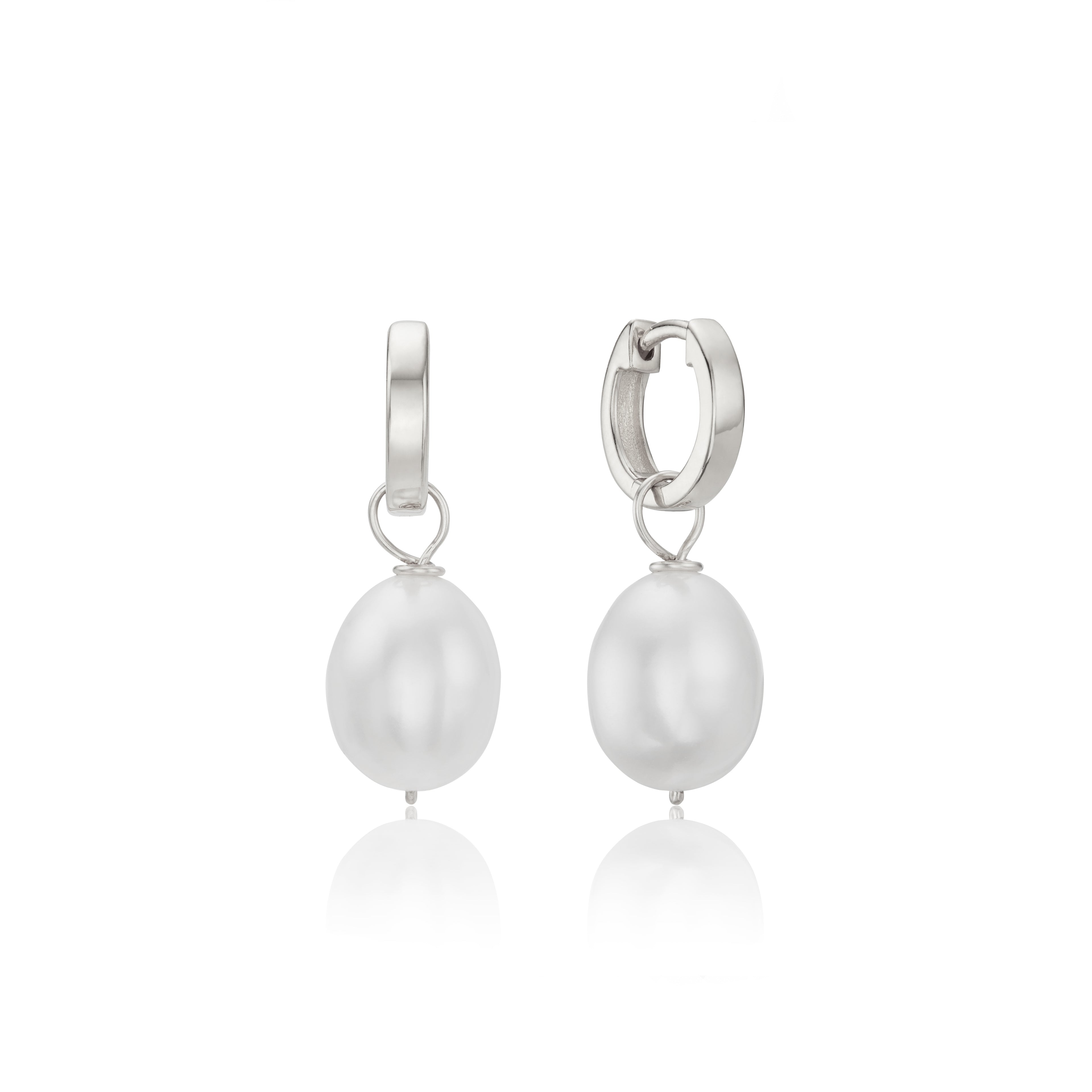 Silver-Tone Plain Huggie Pearl-Style Drop Hoop Earrings