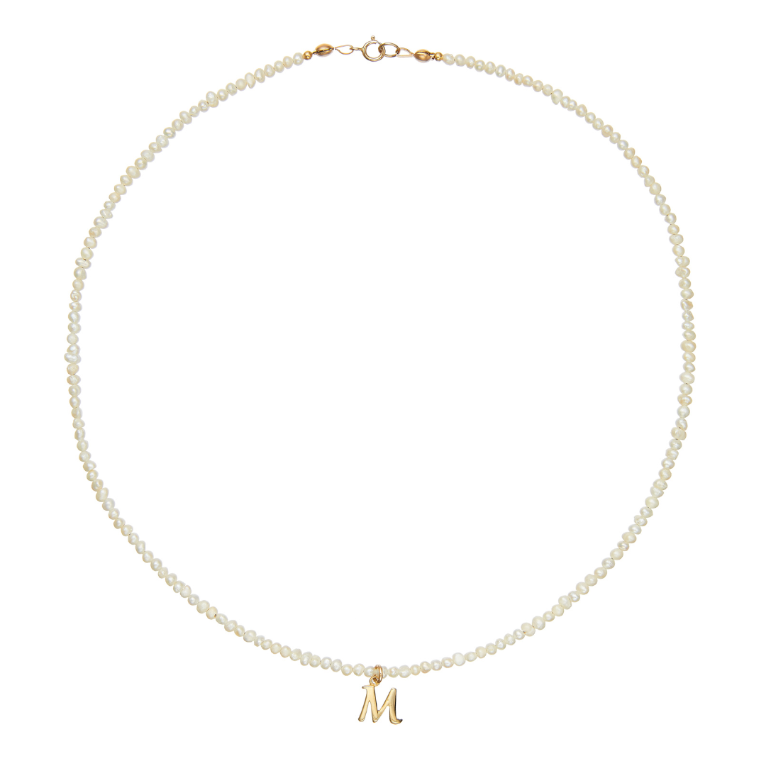 Gold-Tone Small Pearl-Style Initial Letter Choker