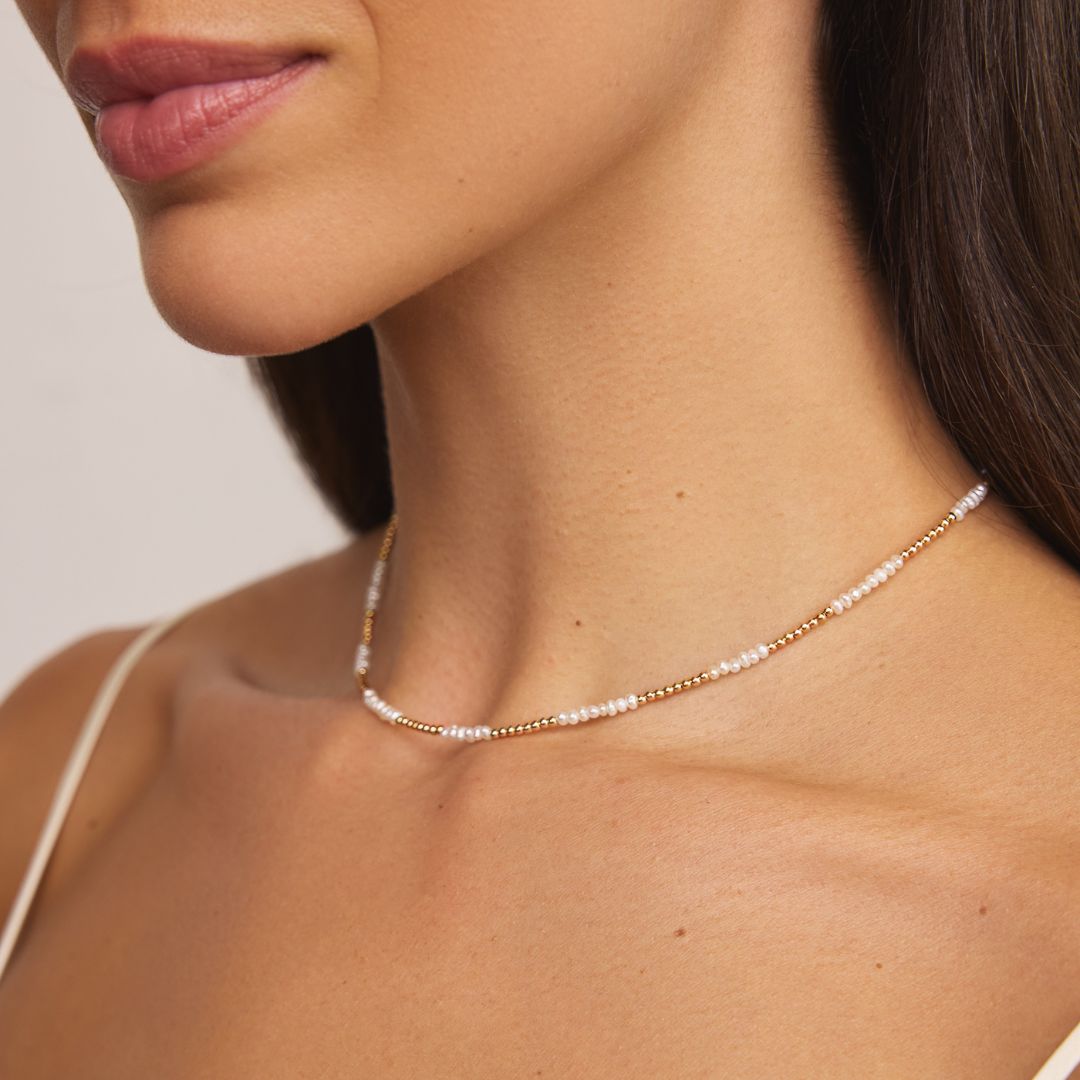 Gold-Tone Beaded Mini Pearl-Style Choker Necklace