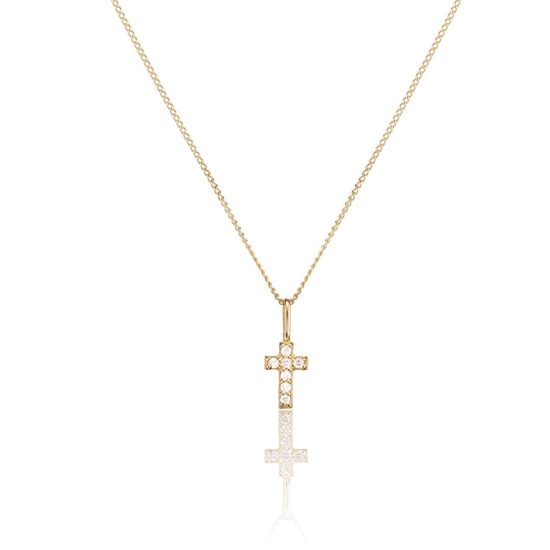 Gold-Tone Crystal-Style Tiny Cross Necklace