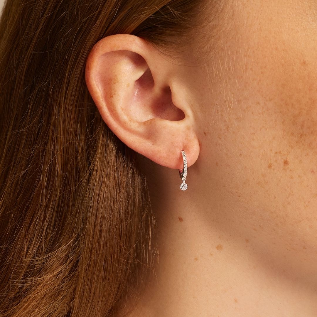 Silver-Tone Crystal-Style Drop Hoop Earrings