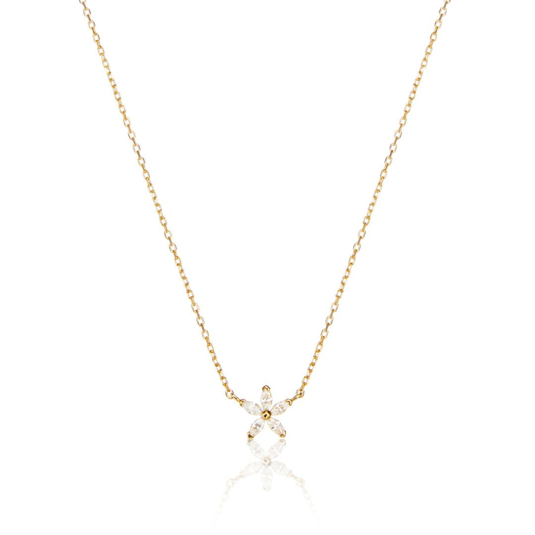 Gold-Tone Crystal-Style Flower Necklace
