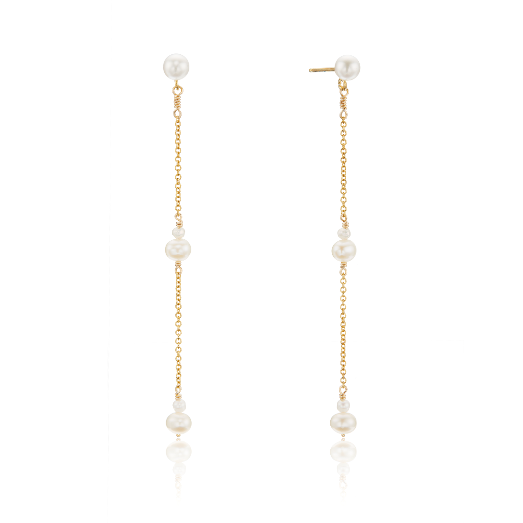 Gold-Tone Three Pearl-Style Drop Earring