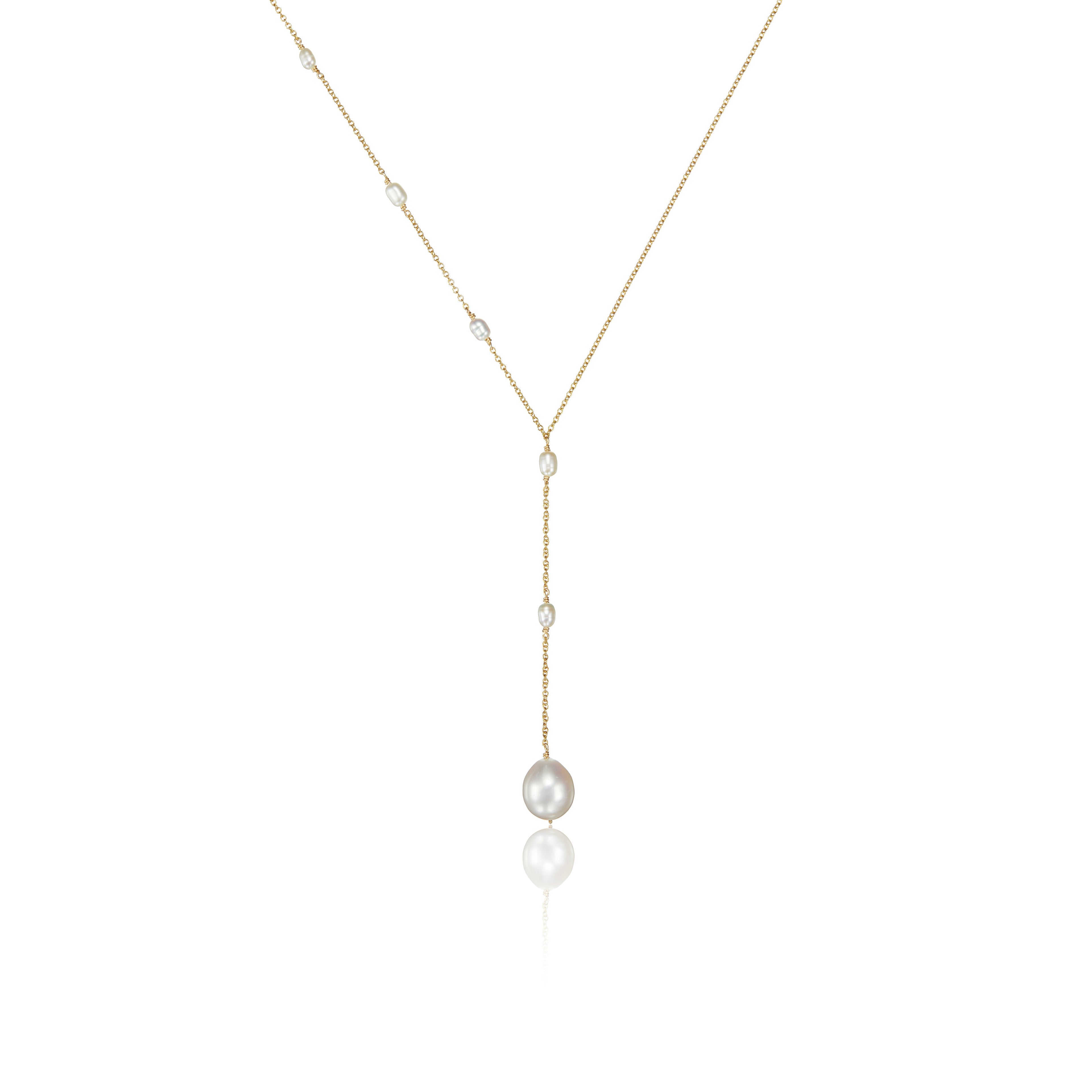 Gold-Tone Seed Pearl-Style Lariat Necklace