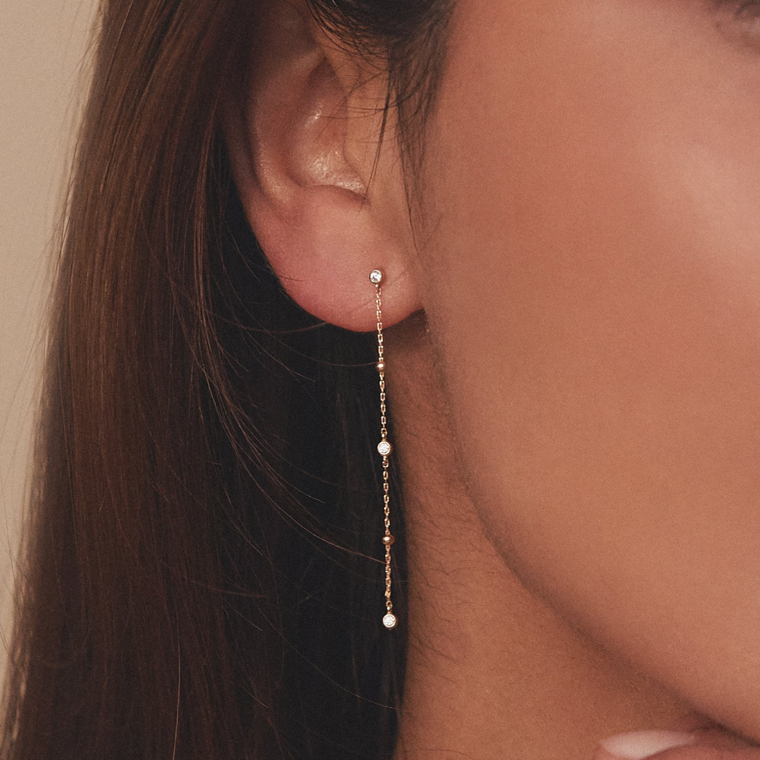 Silver-Tone Crystal-Style Drop Satellite Stud Earrings