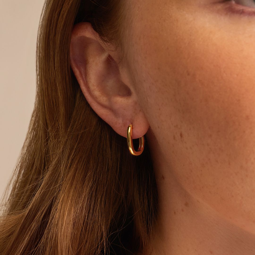 Gold-Tone Thin Rectangle Hoop Earrings