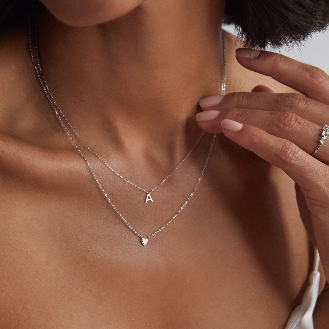 White Gold-Tone Mini Initial Letter Necklace