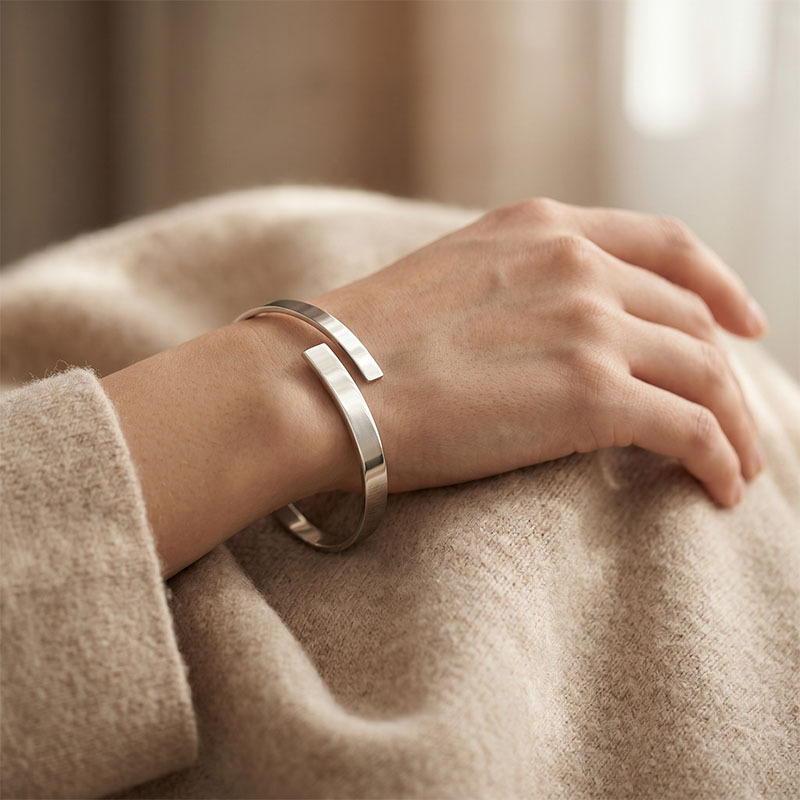 Hammered Open Arm Cuff Bracelet in Silver-Tone