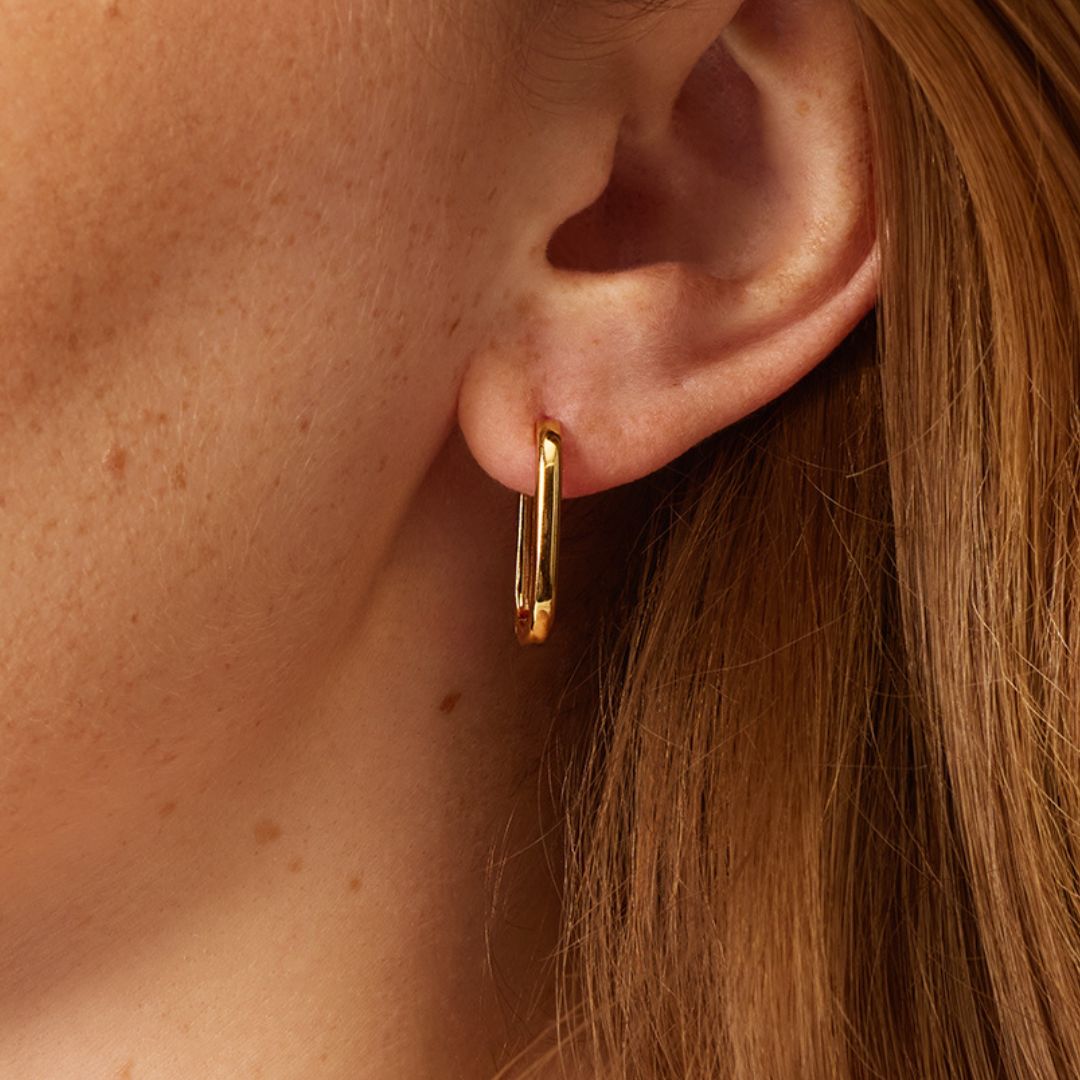 Gold-Tone Long Thin Rectangle Hoop Earrings