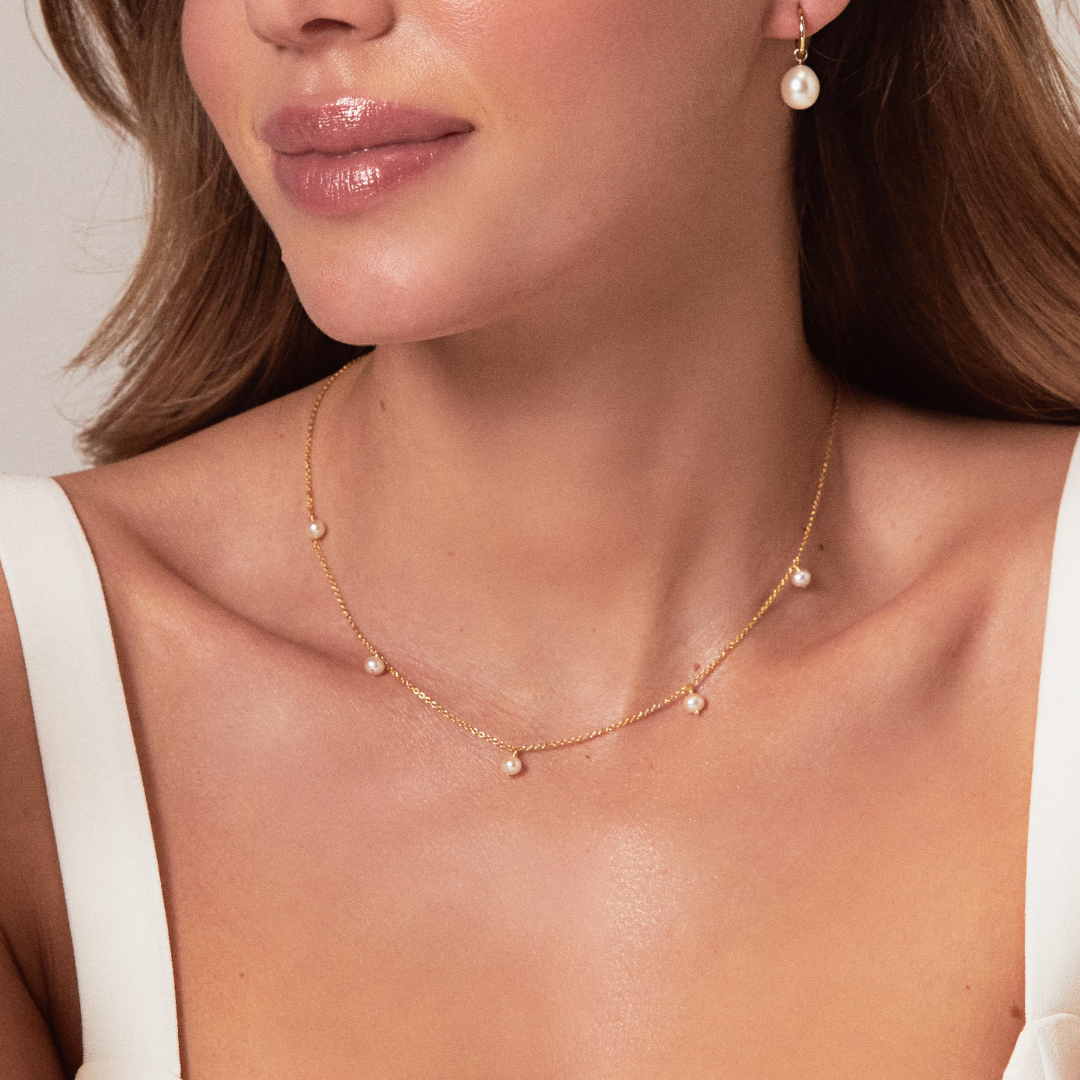 Gold-Tone Five Pearl-Style Drop Choker Necklace