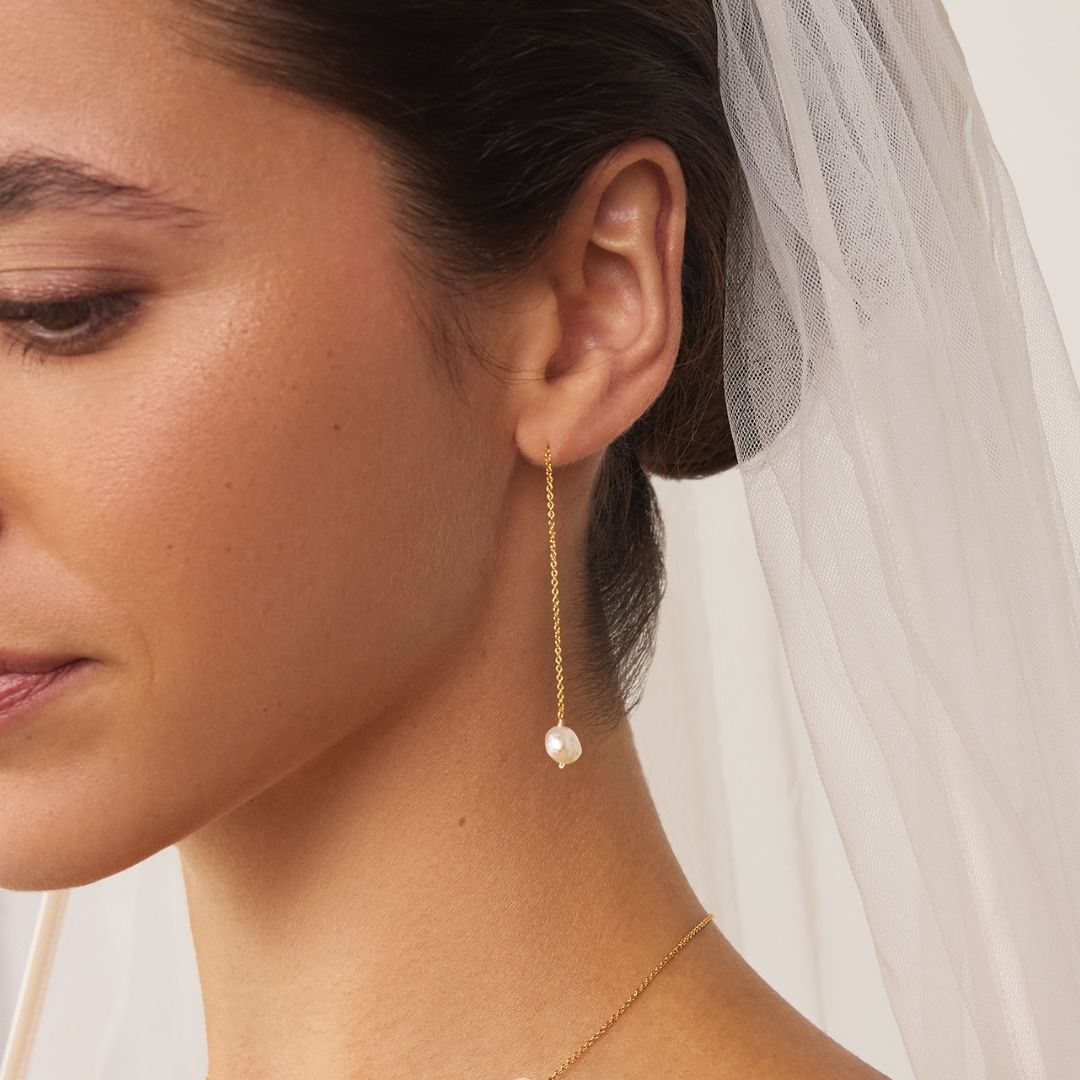 Gold-Tone Pearl-Style Ear Threader Earrings