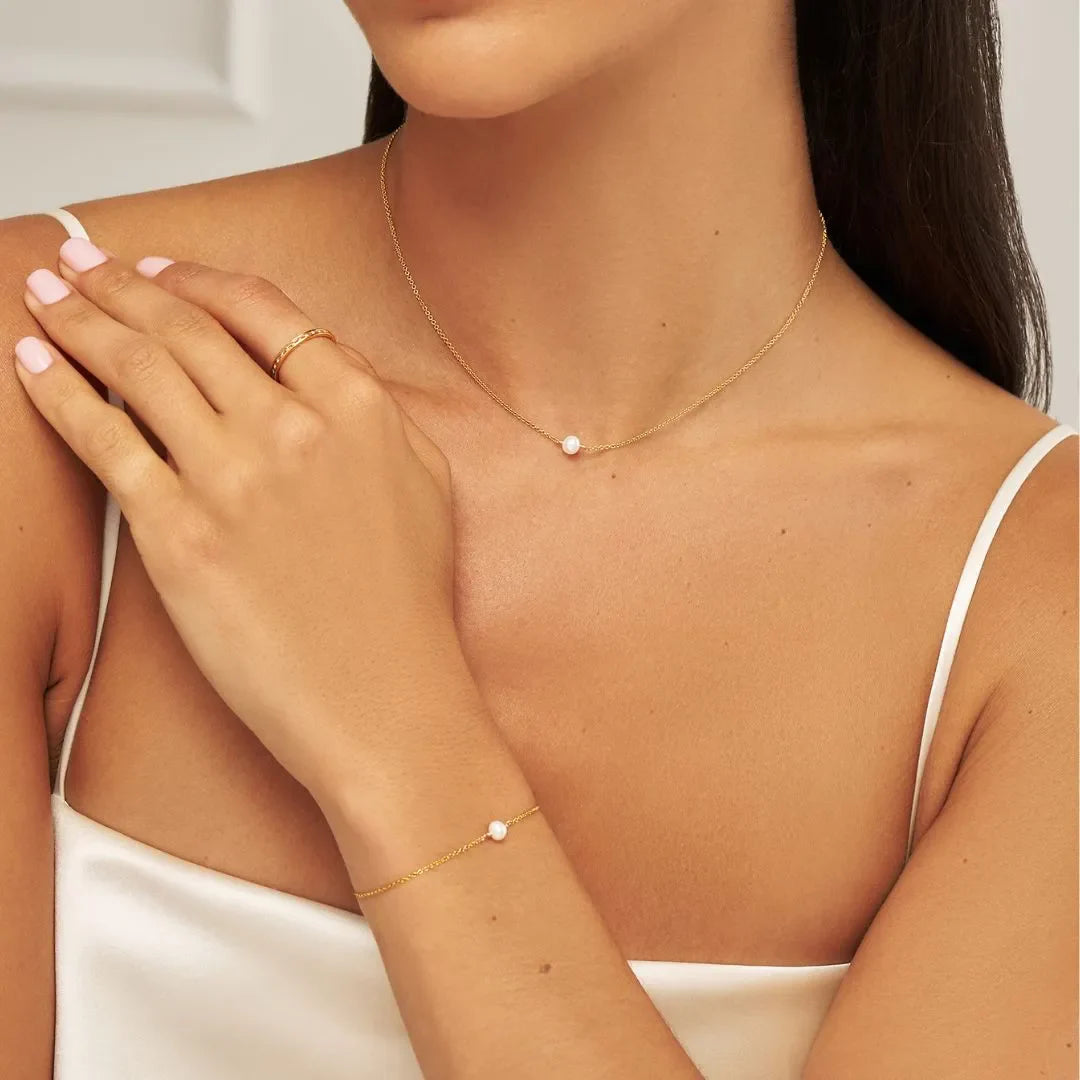 Gold-Tone Single Pearl-Style Choker and Bracelet Set