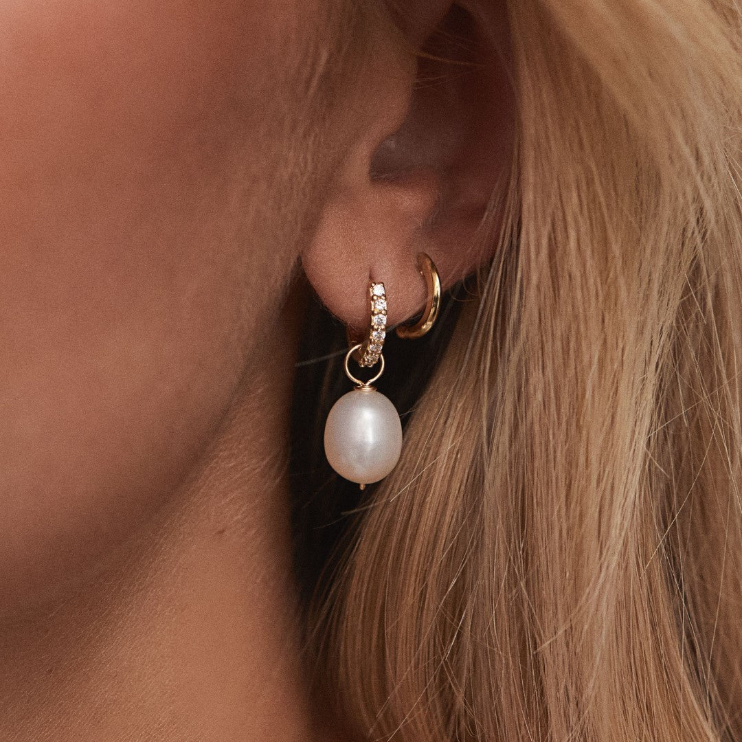 Silver-Tone Pearl-Style Drop Huggie Earrings and Plain Huggie Earrings Set