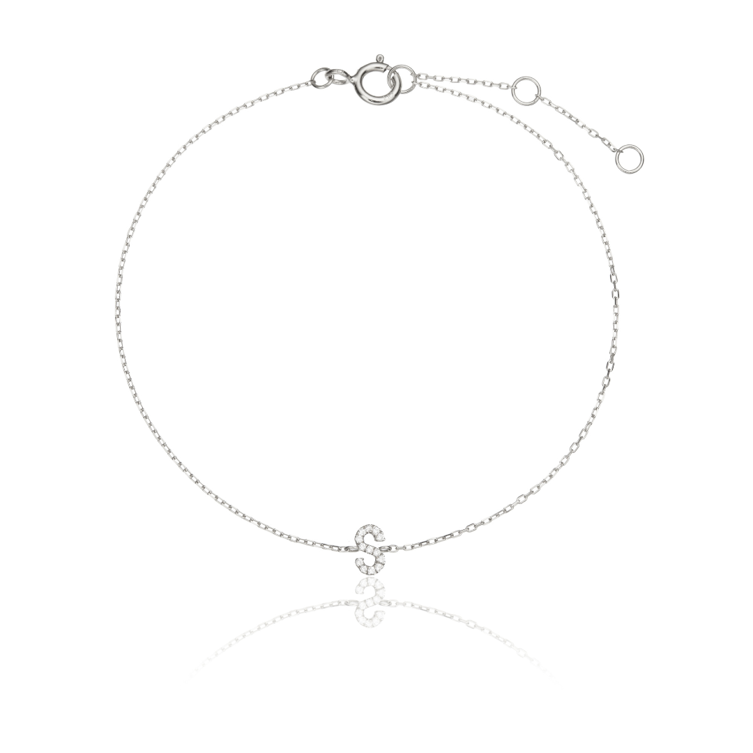 Silver-Tone Crystal-Style Mini Initial Letter Bracelet