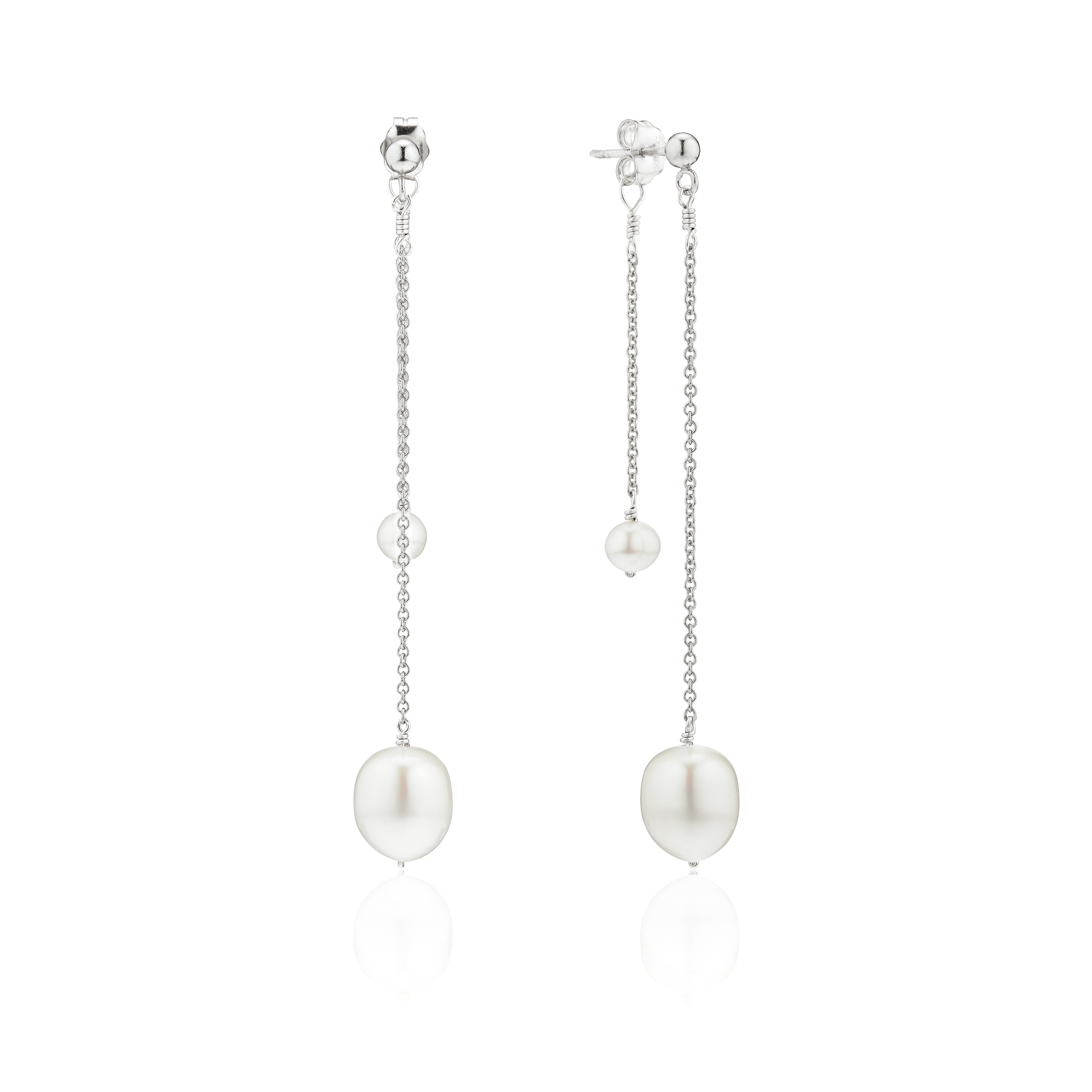 White Gold-Tone Layered Large and Small Pearl-Style Earrings