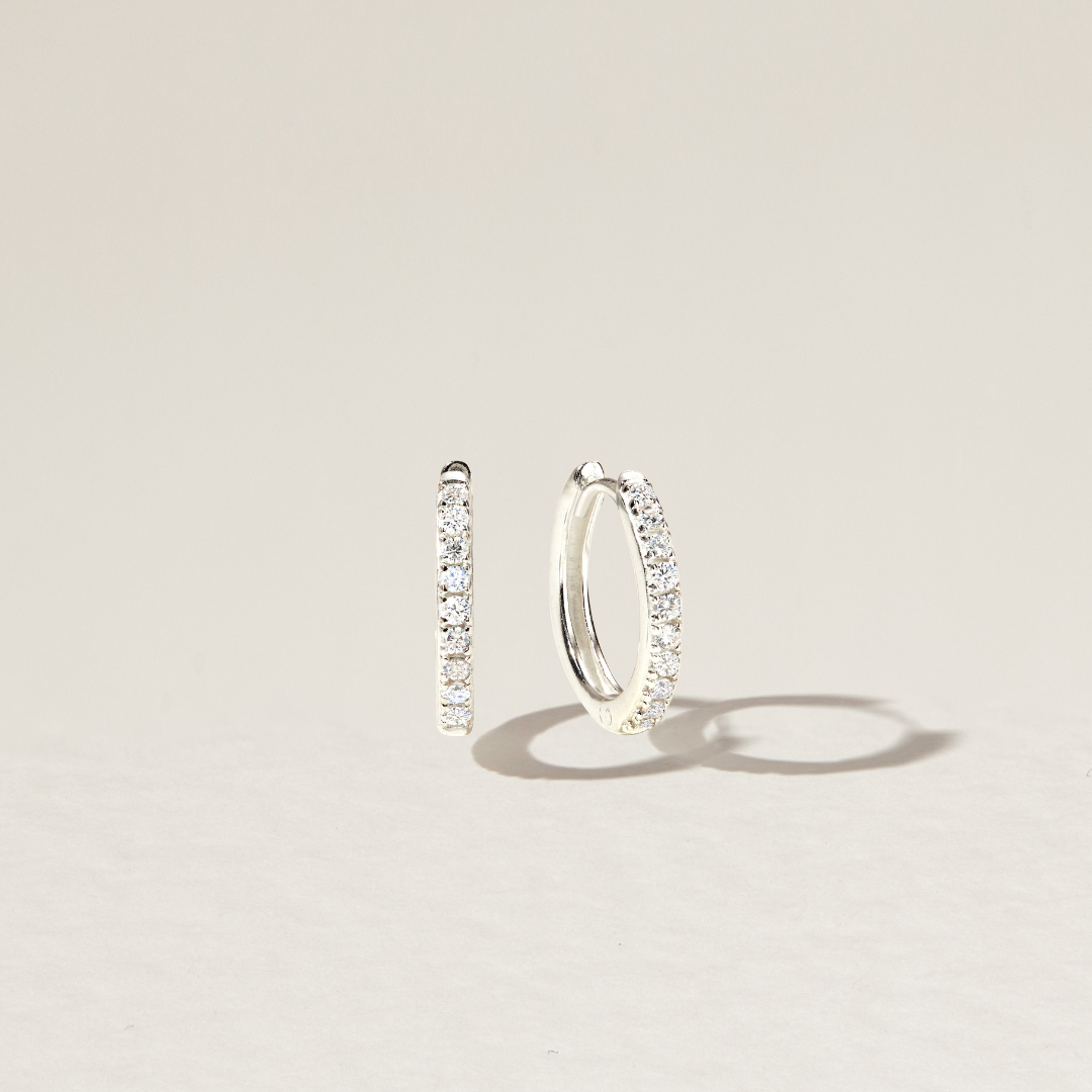 White Gold-Tone Crystal-Style Large Hoop Earrings
