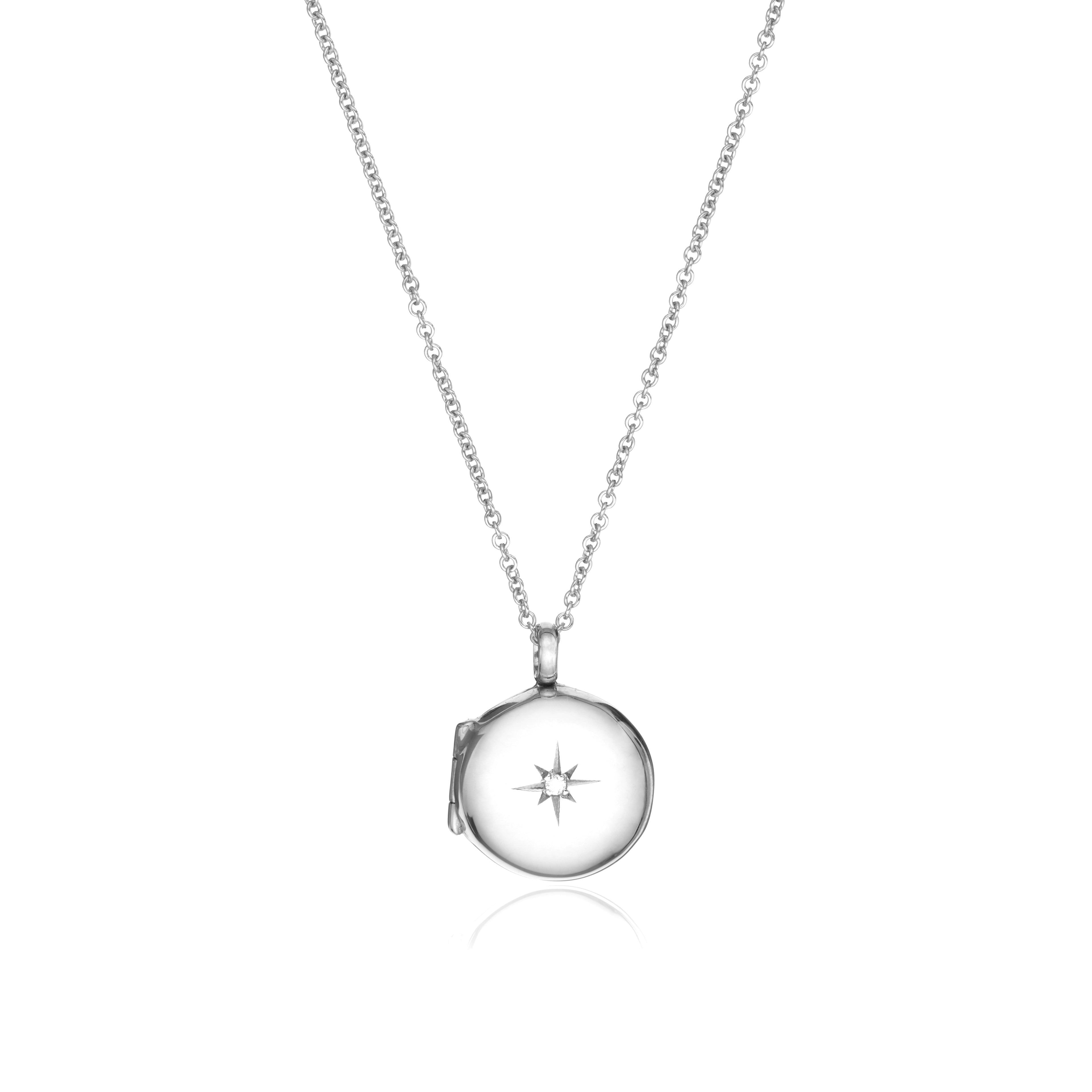 Silver-Tone Small Round Crystal-Style Locket Necklace
