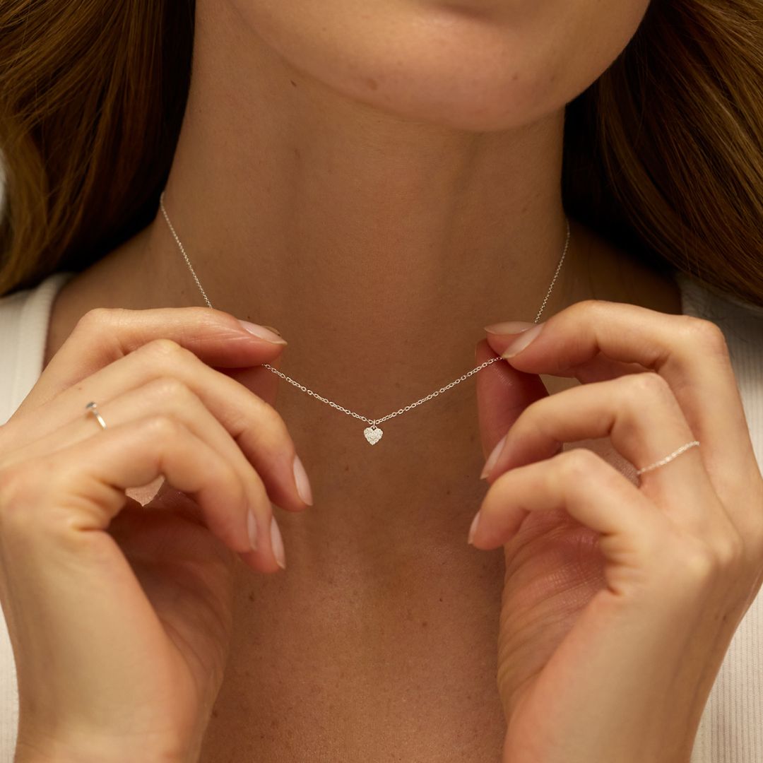 Silver-Tone Crystal-Style Cluster Heart Necklace