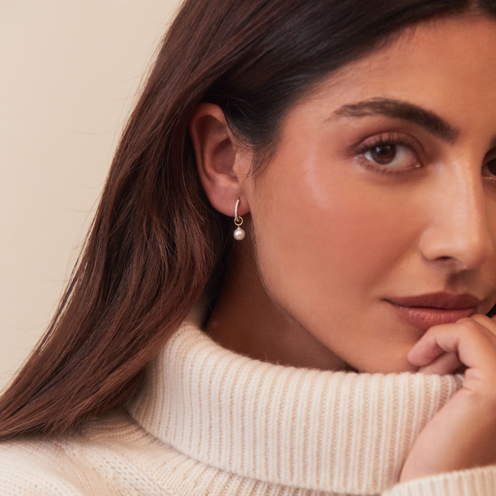 Silver-Tone Crystal-Style Small Pearl-Style Drop Earrings