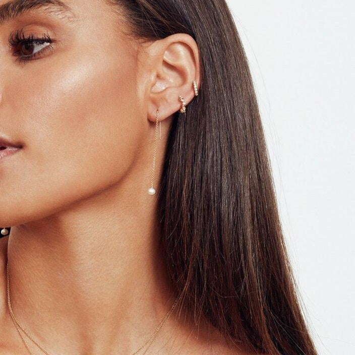 Silver-Tone Threader Earrings with Pearl Drop