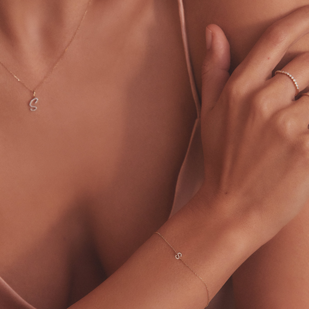 Gold-Tone Crystal-Style Mini Initial Letter Bracelet