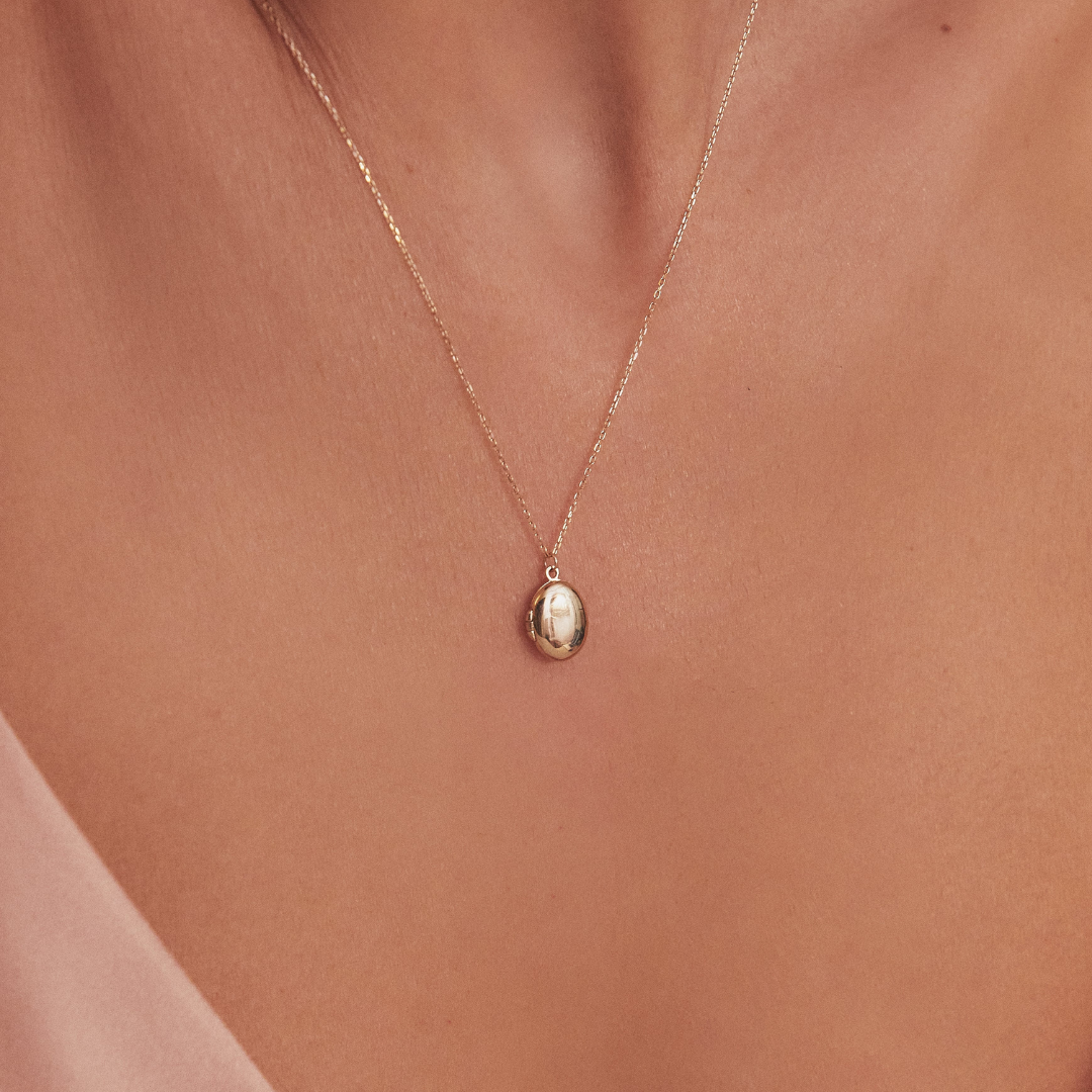 Silver-Tone Oval Locket Necklace