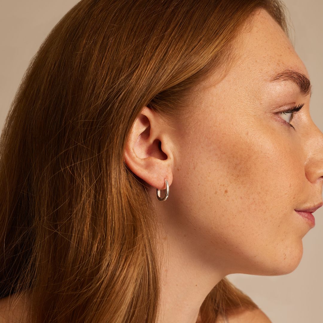 Silver-Tone Thin Rectangle Hoop Earrings