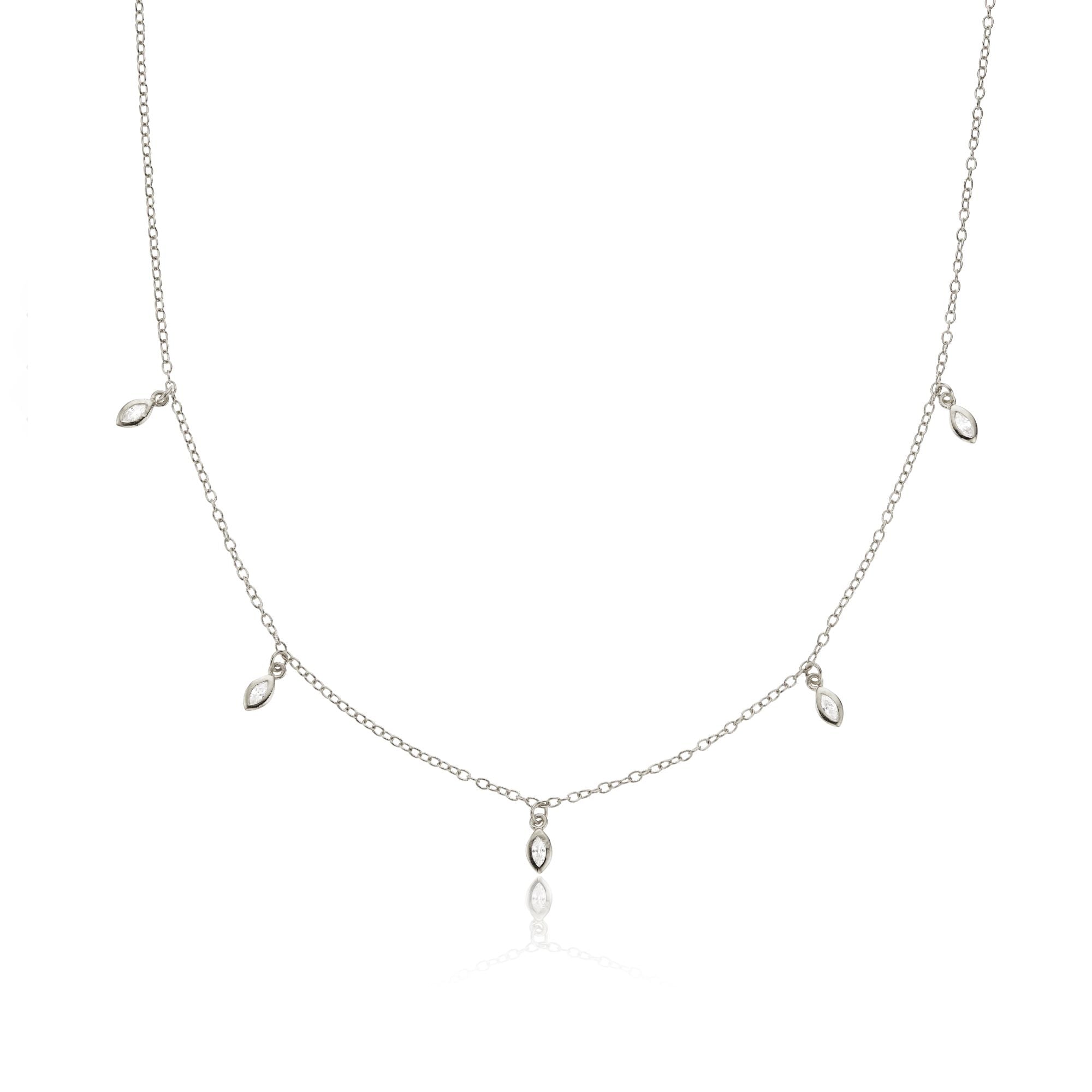 Silver-Tone Crystal-Style Marquise Drop Necklace