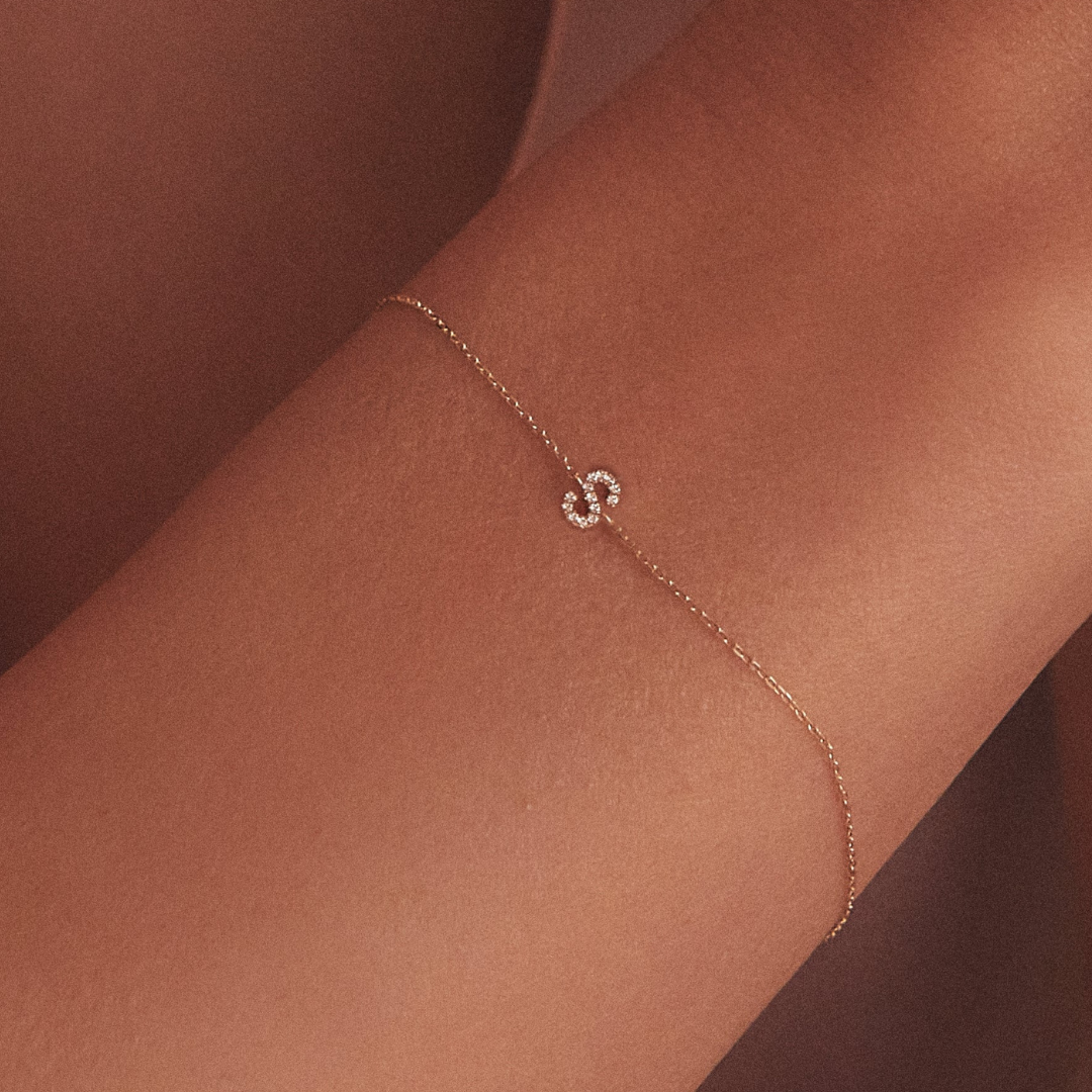 Silver-Tone Crystal-Style Mini Initial Letter Bracelet