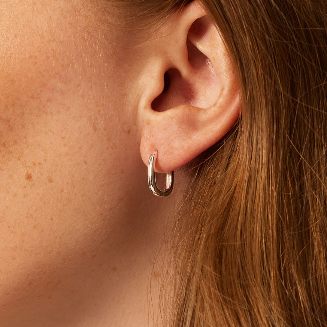 Silver-Tone Thin Rectangle Hoop Earrings