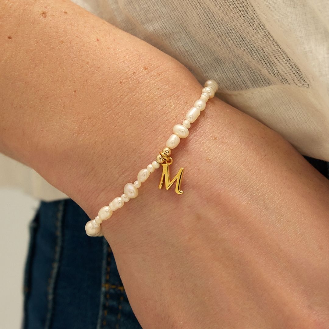 Gold-Tone Pearl-Style Initial Letter Bracelet