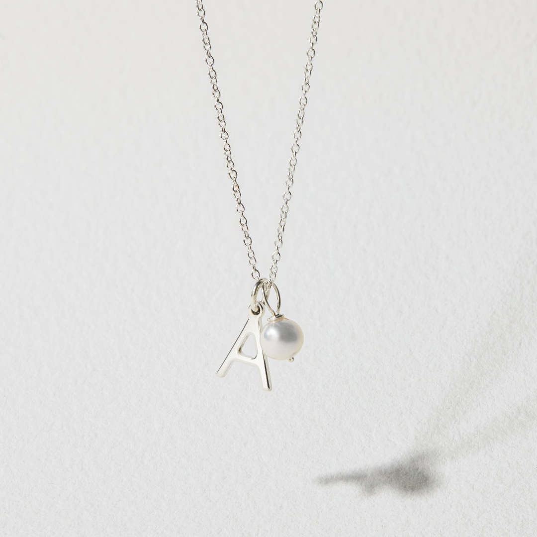 Silver-Tone Initial and Pearl-Style Drop Necklace