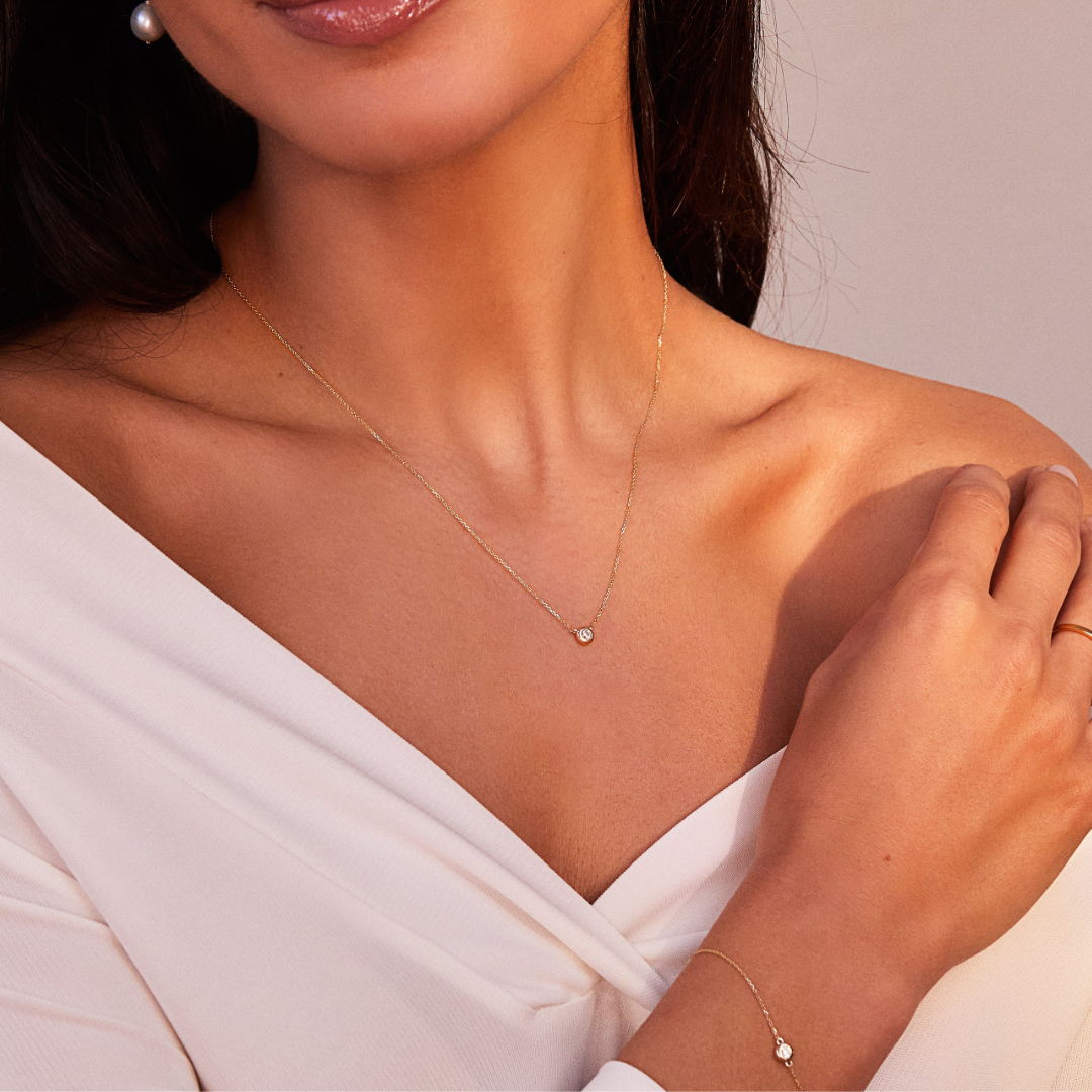 Gold-Tone Floating Crystal-Style Necklace