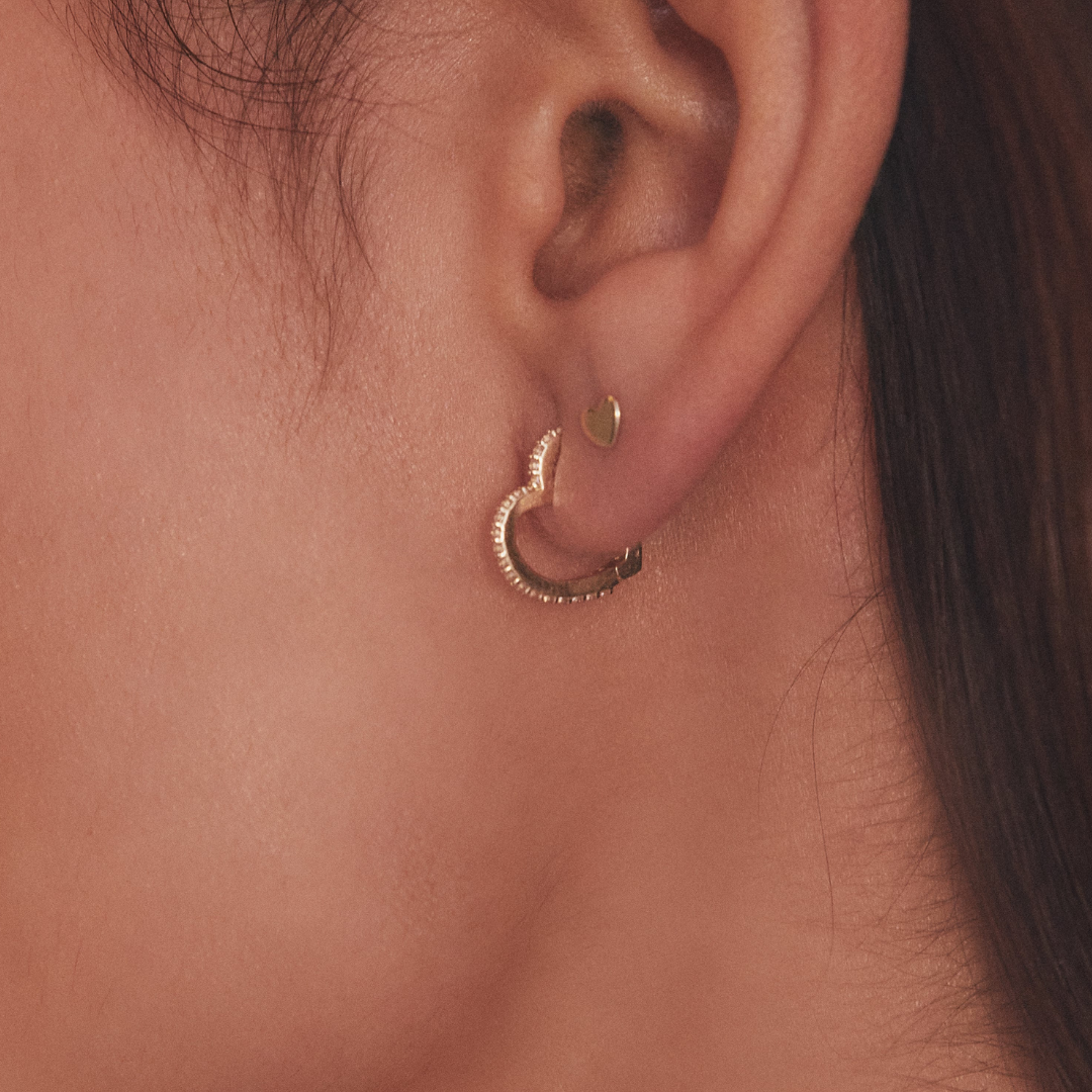 Silver-Tone Crystal-Style Heart Huggie Hoop Earrings