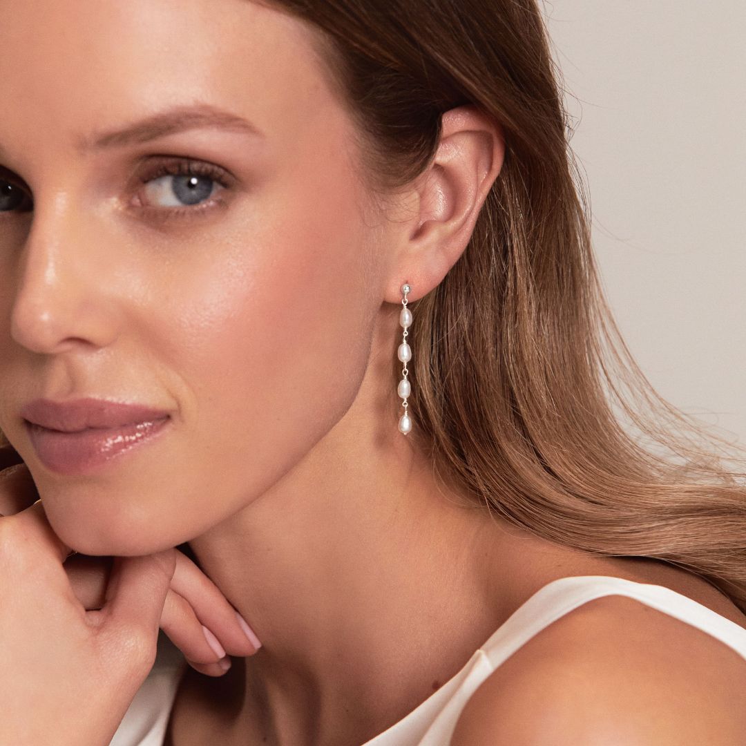 Gold-Tone Four Pearl-Style Drop Earrings