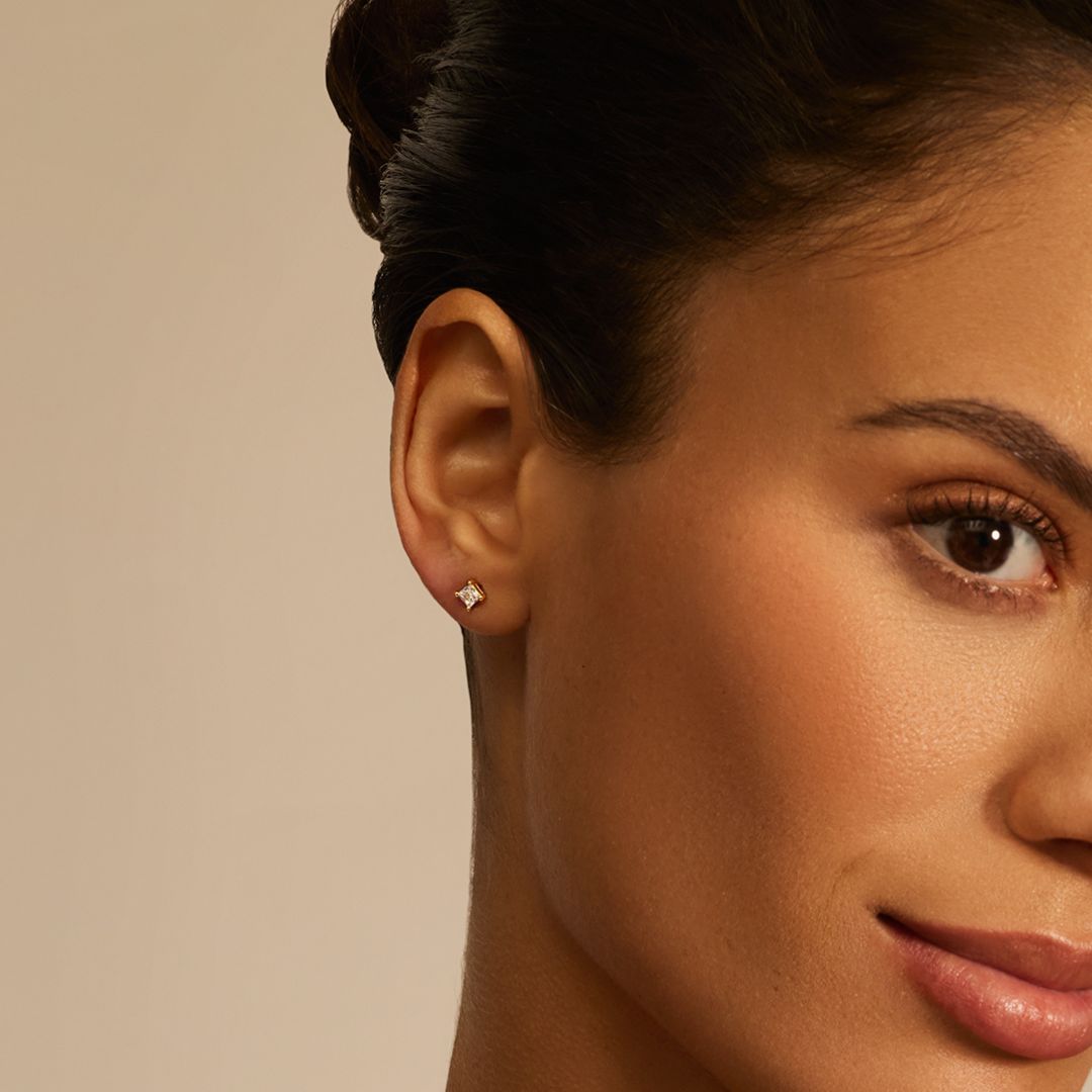 Silver-Tone Crystal-Style Square Stud Earrings