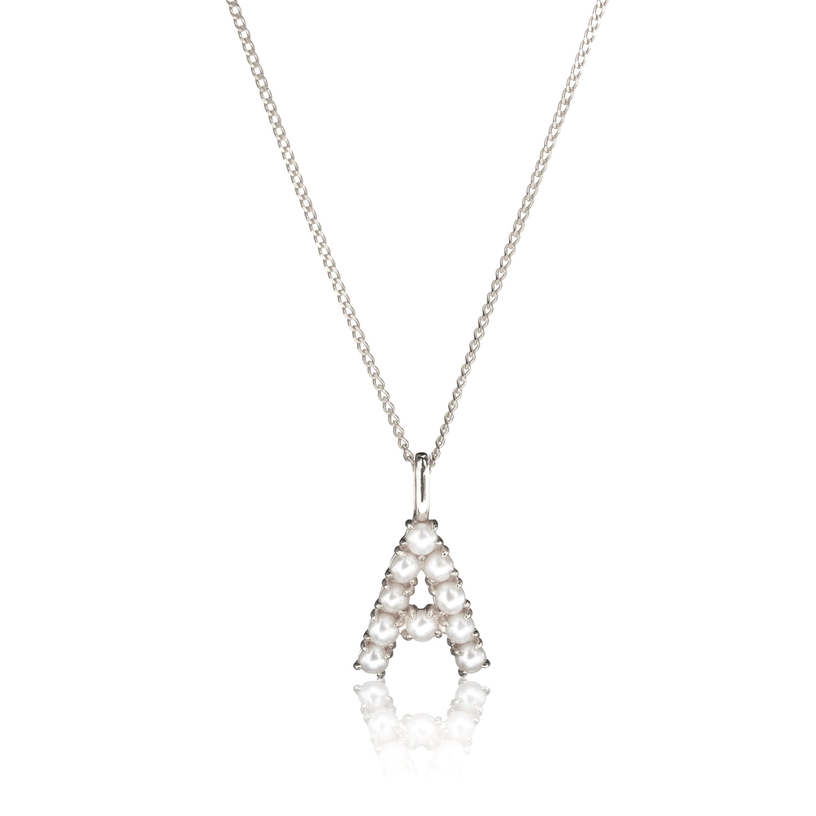 White Gold-Tone Pearl-Style Initial Letter Necklace