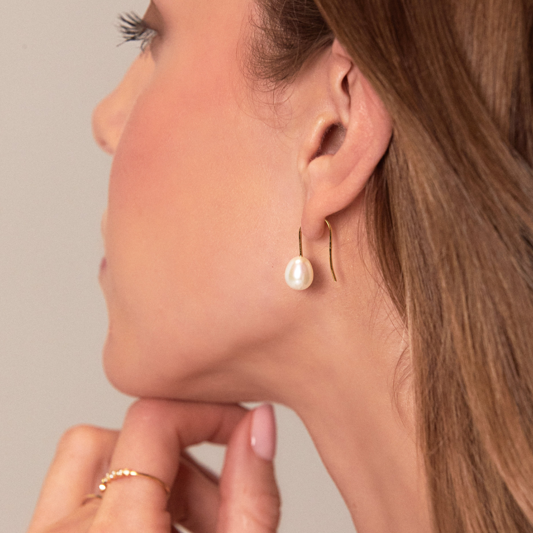 Gold-Tone Pearl-Style Drop Hook Earrings