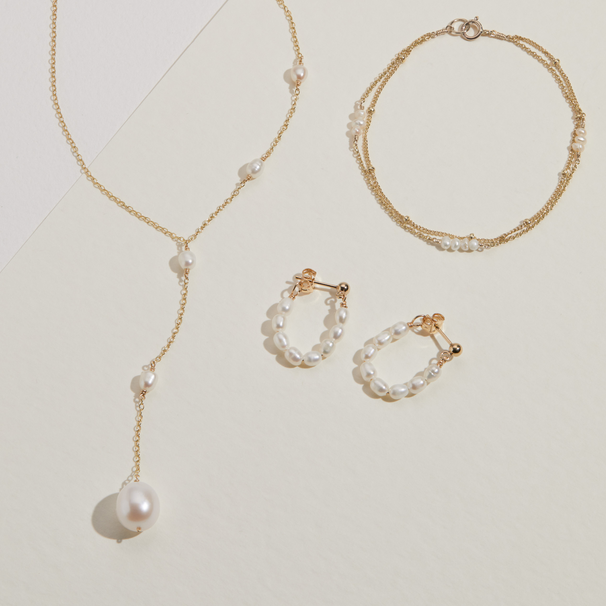 White Gold-Tone Pearl-Style Hoop Earrings