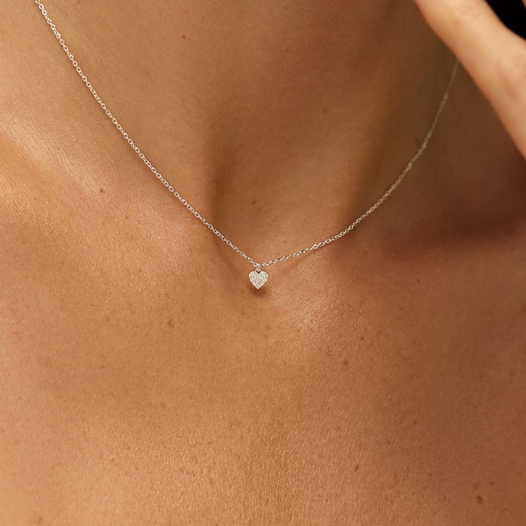 Silver-Tone Crystal-Style Cluster Heart Necklace