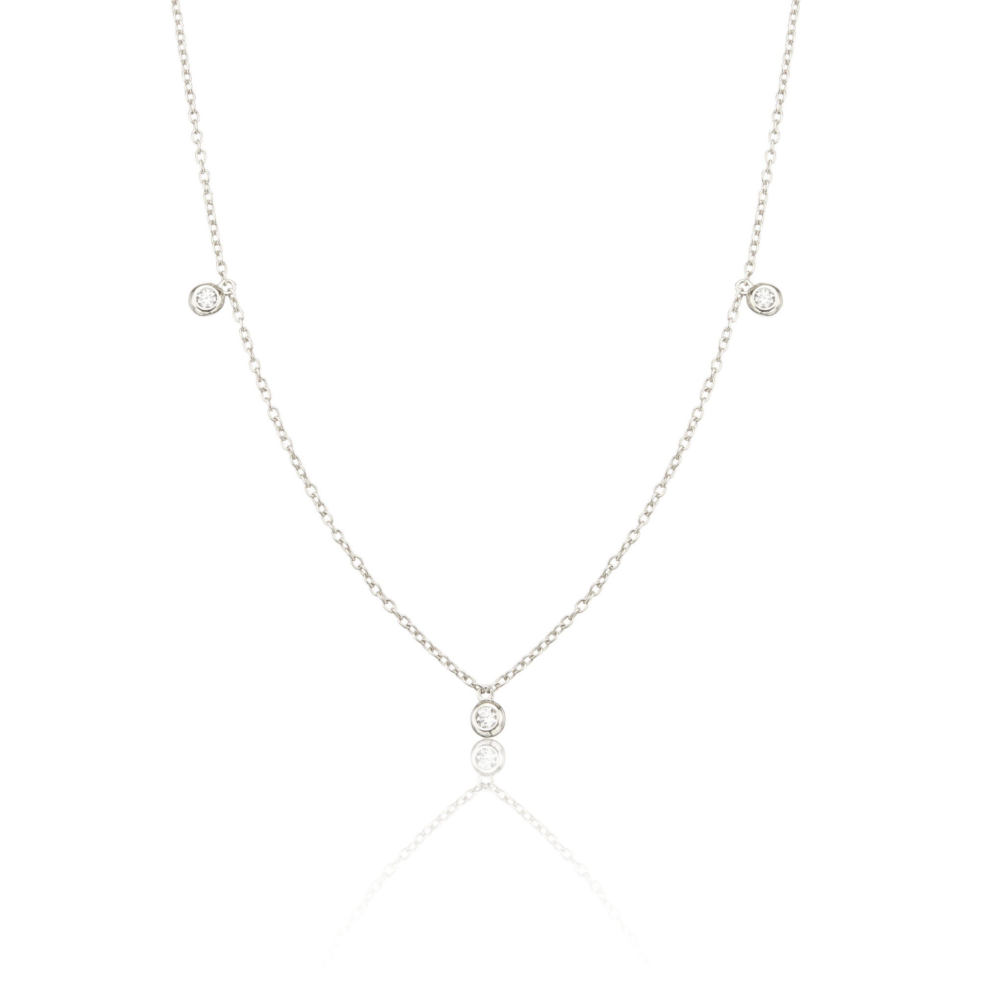 Solid White Gold Floating Diamond Drop Necklace