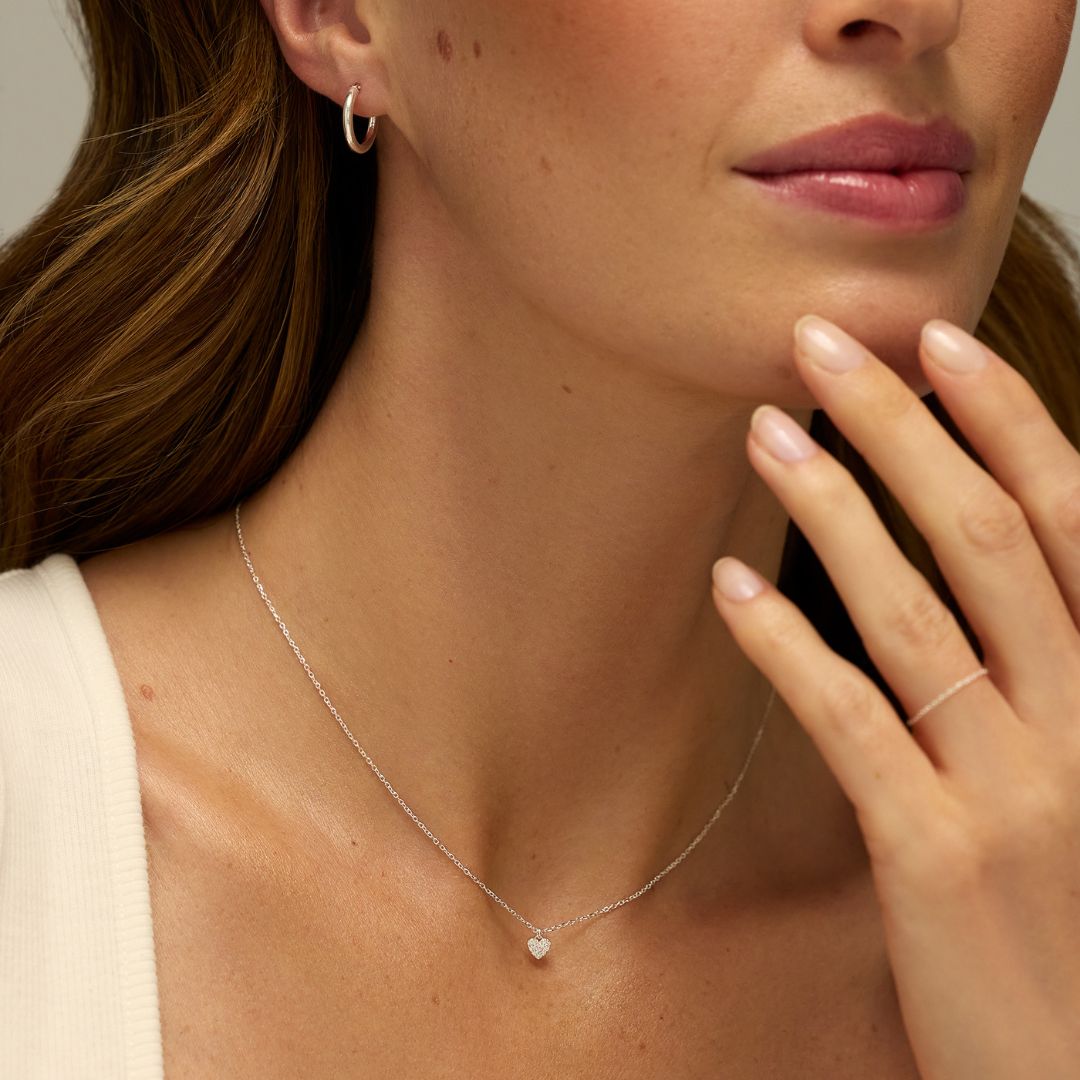 Silver-Tone Crystal-Style Cluster Heart Necklace