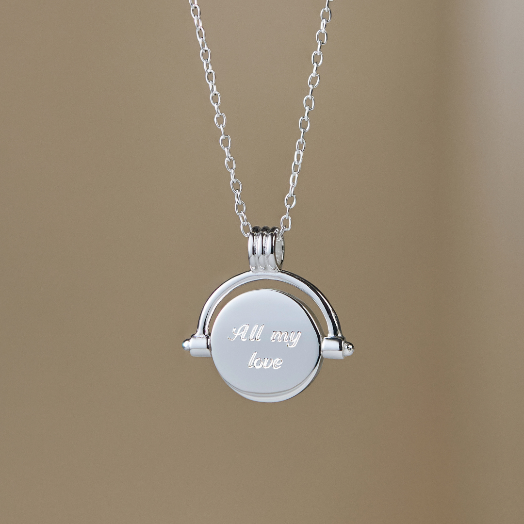 Silver-Tone Mother-of-Pearl-Style Spinning Disc Necklace