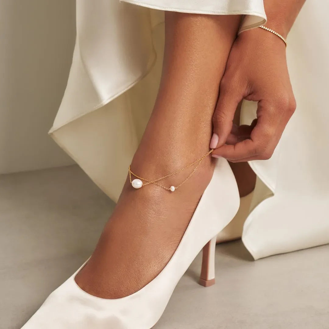 Gold Layered Large and Small Pearl Anklet