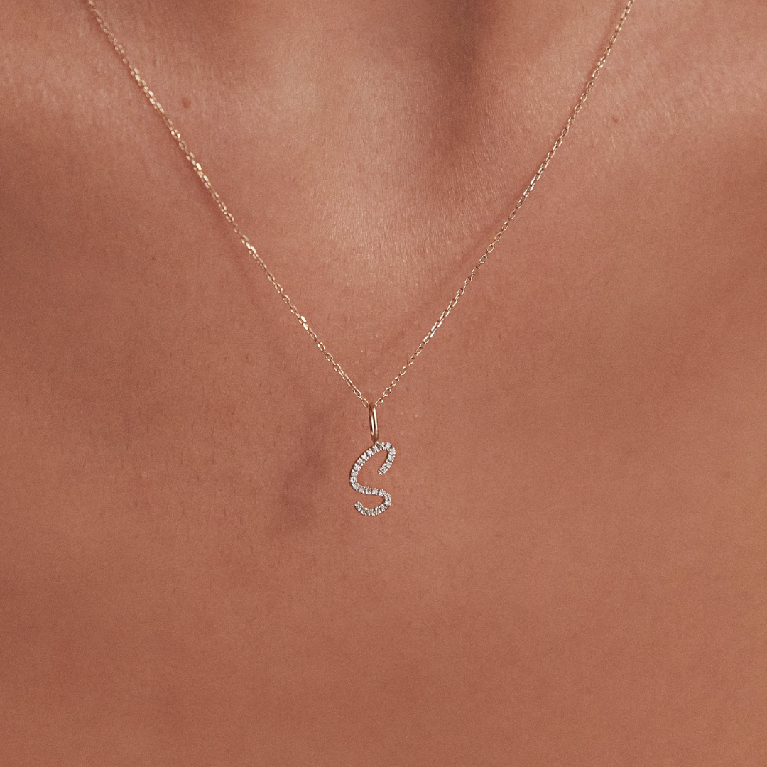 Silver-Tone Crystal-Style Curved Initial Letter Necklace